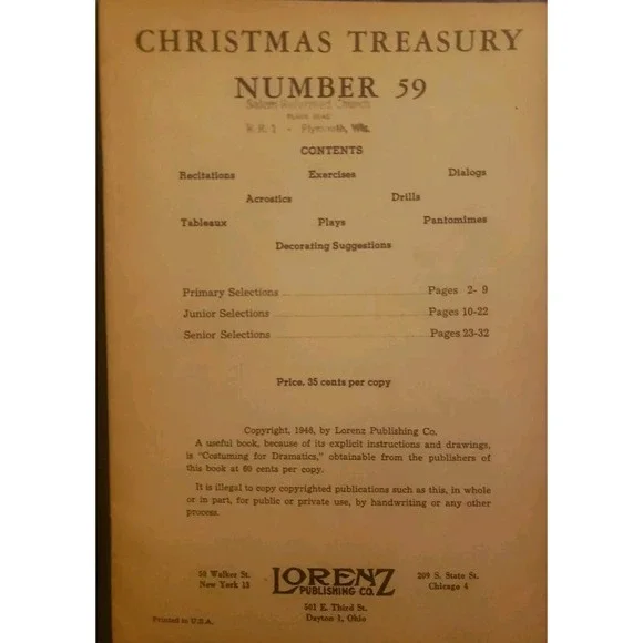 Christmas Treasury No. 59 Vintage 1948 Paperback from Lorenz Publishing Co. - Picture 2 of 4